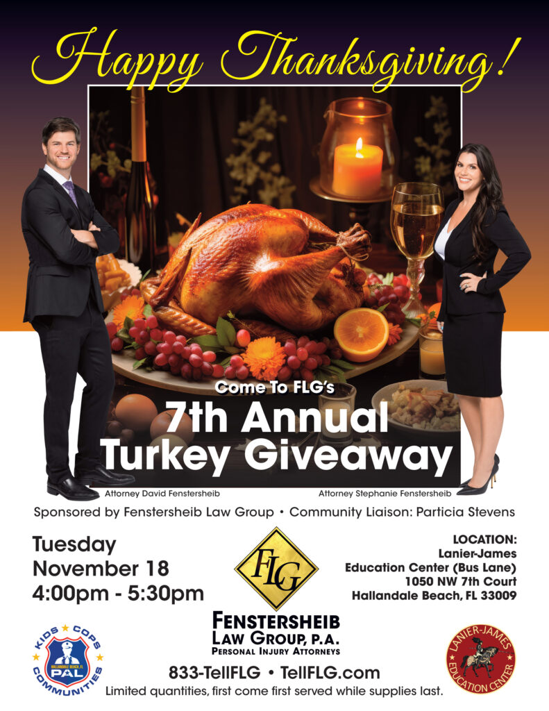 Attorneys David and Stephanie Fenstersheib promote the 7th Annual Turkey Giveaway event.